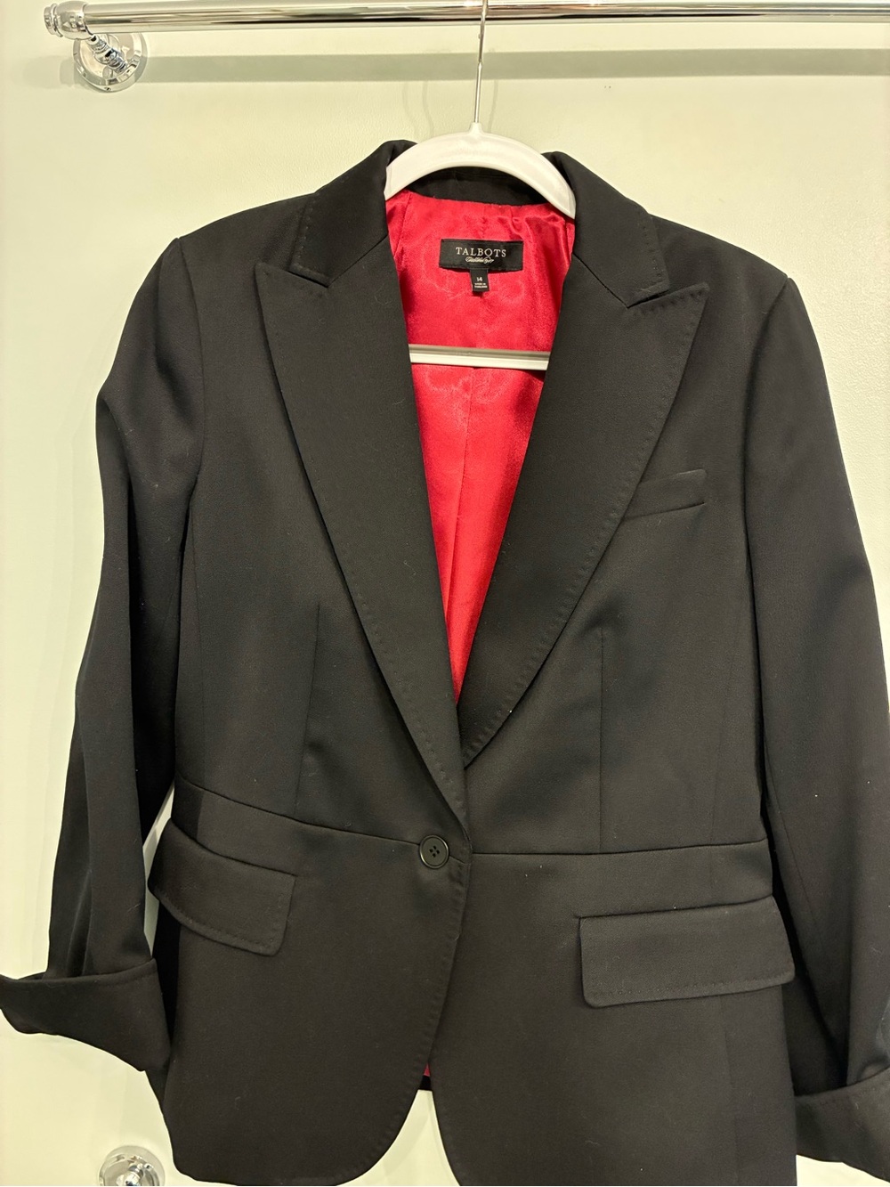 Talbots Black Tux Blazer with Hot PinkInterior